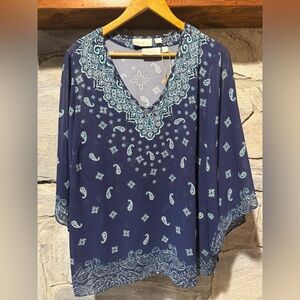 Navy Blue Paisley Women's Top